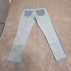 Retro indie sleaze SIWY Two-Tone Colorblock Straight Jeans 29 Light Wash Raw Hem